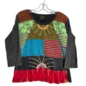 Rising International Shirt Womens M Multicolor Patchwork Y2K Hippie Grunge Fairy